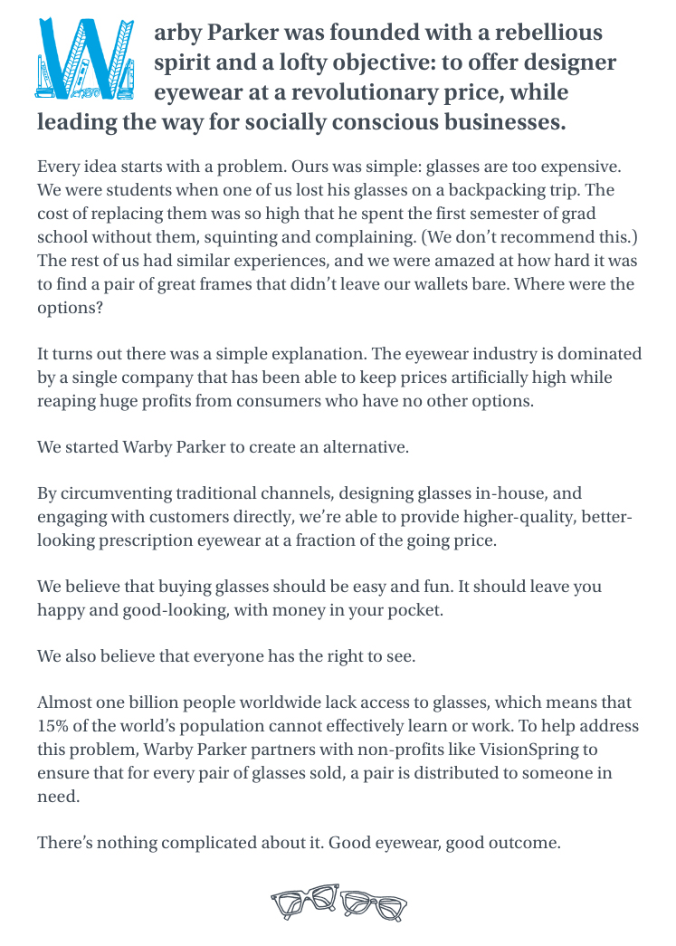 Warby Parker brand purpose and origin story